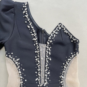 Moda europea e americana strass di cristallo glitterato una spalla da sera abito da Cocktail per le donne sotto il ginocchio - Product Image 6
