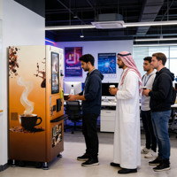 Distributeur automatique de café, fonction automatique, café chaud, thé glacé au lait, paiement par code QR SDK, corps en acier, écran tactile, capacité de 150 pièces