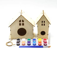 Vente en gros Artisanat en bois Kit de maison en bois de bricolage Construire et peindre Maison comprend peintures et pinceaux pour enfants