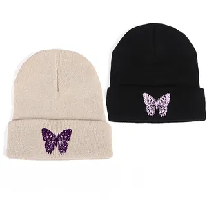 Hot Sale Windproof Knit hat for Women Men Winter Warm Butterfly Embroidered Beanie