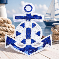 Patch brodé à sequins Ancre Nautique, thermocollant, style marin océanique, pour décoration de vêtements DIY