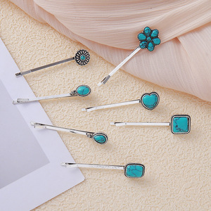 7 Piezas de Elegantes Pasadores de Pelo Retro de Aleación para Unisex, Pasadores Decorativos Turquesa de 6cm-7cm, Decoración para el Cabello, Uso en Fiestas - Product Image 3