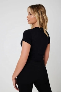 Gym 95% Katun 5% Spandeks Katun Bergaris Rajutan Semi Dipasang Crew Leher Bayi Tee Wanita Slim <span class=keywords><strong>Crop</strong></span> Top Setengah T Shirt untuk Anak Perempuan - Product Image 5