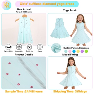 ชุดเดรสกีฬาแห้งเร็วพิมพ์โลโก้ KR แบบกำหนดเองสำหรับเด็กผู้หญิง ชุดโยคะแบบไม่มีแขนเสื้อ ซิปครึ่งตัว แต่งเพชร ชุดออกกำลังกายวิ่งเทนนิสสำหรับเด็ก - Product Image 4