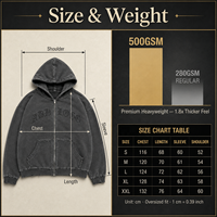 Sweat à capuche zippé personnalisé en molleton épais, délavé à l'acide, vintage, oversize, effet usé, brodé, pour homme, style streetwear, coupe carrée