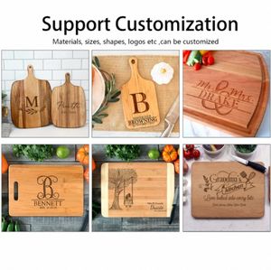 도매 레이저 로고 다크 라이트 주방 벌크 대나무 아카시아 너도밤 나무 호두 올리브 오크 티크 나무 도마 손잡이 - Product Image 6