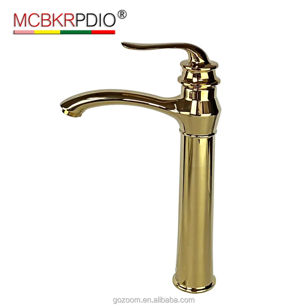 Bathroom Vessel Sink Faucet mirror Gold Tall Counter Top Single Hole Mount Bath Lavatory One Handle Faucets Basin Mixer Tap