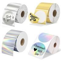 Étiquettes thermiques autocollantes en PET imprimables personnalisées, holographiques argentées, imperméables, recyclables, autocollants arc-en-ciel, emballage de Noël