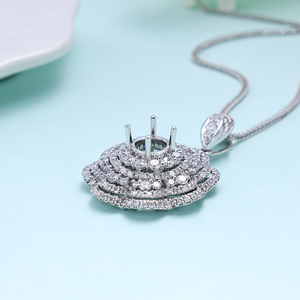 Custom 18K <b>Solid</b> White <b>Gold</b> Natural Diamond Brilliant Cut <b>Pendant</b> Flower Shape Luxury Jewelry No center stone set Anniversary - Product Image 6