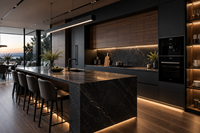 Meubles de cuisine modulaires modernes sur mesure en bois massif, panneaux MDF mélaminés, îlot de cuisine de luxe pour la maison