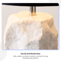 Lampe de table en marbre moderne, décoration Wabi Sabi pour hôtel de luxe, base en pierre naturelle brute blanche, abat-jour en tissu noir, lampe de table en marbre brut