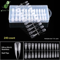 240 Pièces C05 Ongles Longs Pointus Couverture Complète Goutte d'Eau Amande Ultra-Fins Pliables Sans Trace Semi-Mat Acrylique Transparent Pointes Longues