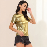 Allegra K - Tenue disco des années 80 pour femme, haut à manches courtes, col rond, couleur unie, arc-en-ciel, métallisé, scintillant