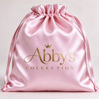 Tas Serut Satin Pink Muda dengan Logo Custom, Kantong Debu Satin Sutra, Tas Satin Lembut untuk Kemasan Perhiasan, Wig, Kosmetik, dan Hadiah