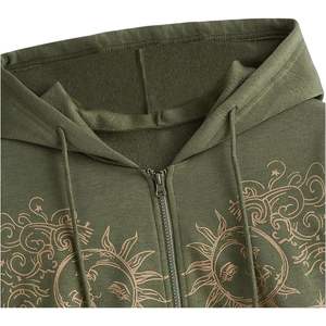 Sudadera con capucha y cremallera para mujer, diseño personalizado, hombros caídos, manga larga, estampado solar, transpirable, de algodón, tipo chaqueta de punto - Product Image 1