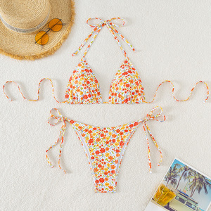 Traje de Baño de Dos Piezas con Cordones Florales Estilo Europeo Americano para Mujer, Bikini Nuevo con Logotipo en la Cintura, Parte Inferior Sexy con Estampado Floral - Product Image 5
