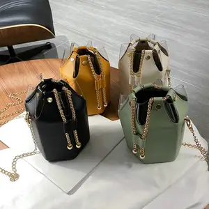 2021 hot sale cute mini drawstring women's bucket bag with chain ladies crossbody clutch purse