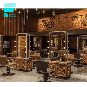 Desain Bergaya untuk Dekorasi Barbershop dengan Led Cermin Kecantikan Stasiun Salon Rambut