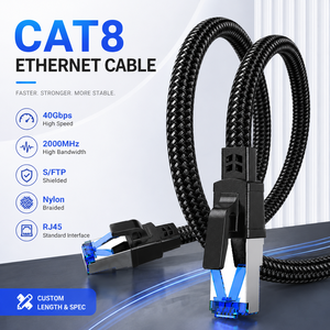 Custom Cat8 Flat Braided <b>RJ45</b> Ethernet <b>Cable</b> S/FTP 30AWG Bare Copper Network Patch Cord OEM ODM Supplier - Product Image 1