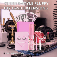 YIDUO Kit de Cils Semi-Faits Main 4 Styles 60D-150D Tiges en Coton Noir Volumineux Effet Naturel D-Curly 10-18mm Extensions de Cils DIY