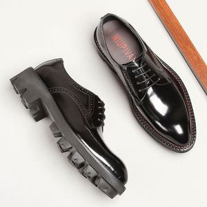 Latest Men's Breathable Leather <b>Shoes</b> <b>Height</b> <b>Increasing</b> Glossy Black Business Formal Trendy Autumn Waterproof Anti-Slip <b>Shoes</b> - Product Image 1