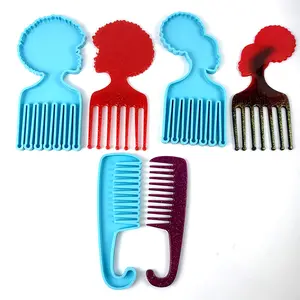 Comb Resin Molds Large Afro Female Hair Pick Comb Silicone Mold Epoxy Resin Casting for Women Head Beauty Curly Hair