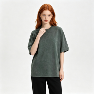 T-shirt surdimensionné en coton pur délavé à l'acide pour homme, col rond, personnalisable, épais, décontracté, qualité supérieure - Product Image 1