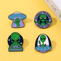 Badges en émail personnalisés en gros, design Alien UFO, fabrication directe usine, OEM ODM, stock disponible