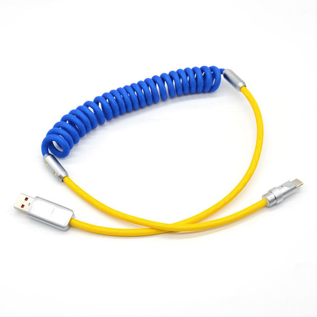 Wholesale Coiled USB C Cable Custom Logo Braided Spring Charging Cable for Business Gift