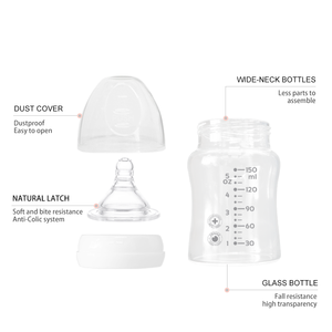 Biberones de Vidrio Borosilicato de Alta Calidad Personalizados de Fábrica, Libres de BPA, con Tetina de Grado Alimenticio, Silicona y PP - Product Image 2