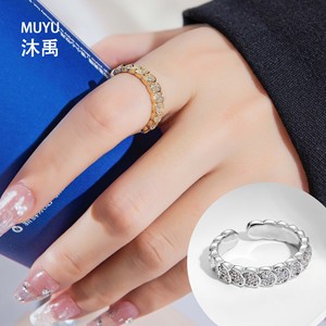 MyMuYu <b>Coin</b> Open <b>Ring</b> Pave Setting Geometric Shape Index Finger <b>Ring</b> Gift Jewelry - Product Image 2