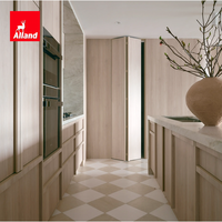 Meuble de cuisine Alland minimaliste en chêne blanc, placage massif, style nordique Japandi, avec porte pliante
