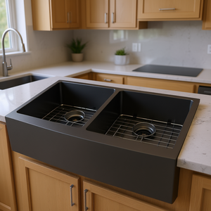 Fregadero Doble para Cocina Estilo Farmhouse, Color Negro Gunmetal, 36x21x10, Acero Inoxidable Calibre 16, Diseño con Delantal Frontal - Product Image 2