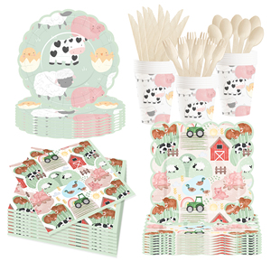 DAMAI Party Tableware <b>Set</b> <b>Farm</b> Theme Disposable Paper Plates <b>Set</b> Dinner Picnic Cup Disposable Party Supplies Kits for Birthday - Product Image 6