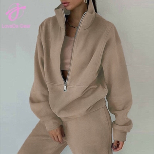 Set Sportivo Casual Loveda con Logo Personalizzato, Felpa con Zip a Maniche Lunghe e Pantaloni Tuta in Tinta Unita per Donna, <span class=keywords><strong>Taglie</strong></span> Plus - Product Image 6