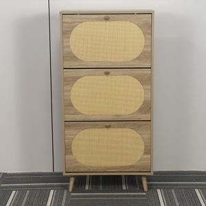 Meuble à chaussures avec <span class=keywords><strong>3</strong></span> tiroirs rabattables en rotin, étagère à chaussures dissimulée, organisateur de chaussures autoportant haut avec pieds pour couloir et entrée - Product Image 5