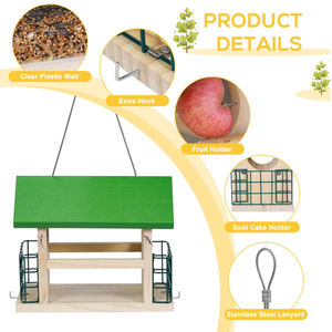 <span class=keywords><strong>Suet</strong></span> kafesleri ile sedir ağacı kuş besleyici, 2 meyve kabı ile dışarıda vahşi kuş besleyici asılı, veranda bahçe kuş besleyici - Product Image 4