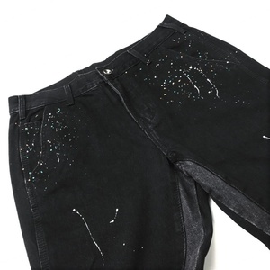 Nouveauté 2022 - Jeans slim déstructurés noirs délavés pour hommes, éclaboussures de peinture multicolores, jeans évasés à huit poches - Product Image 4