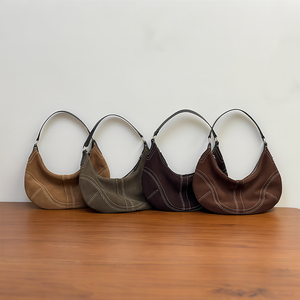 Personalizado al por mayor bolso de cuero fabricantes OEM señora Vintage Frosted Suede cuero genuino sillín axila bolsos de hombro para las mujeres - Product Image 4