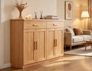 New Arrival Oak Wood Shoe Cabinet with 4 Doors & 2 <b>Drawers</b> for Large Capacity Entryway - Product Image 4