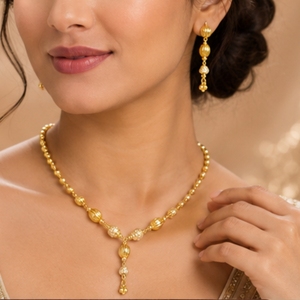 22K Gold Elegant Necklace <b>Set</b> for Women Traditional Lightweight Designer Jewelry with Matching Earrings Gift - Product Image 5