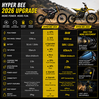 Moto tout-terrain électrique authentique Surron Hyper Bee 2026 58V 22Ah 8KW, vitesse maximale 65 km/h, pour adulte