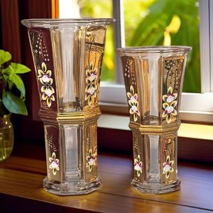 Enamel Color, Hand-painted <b>Real</b> Gold, <b>Crystal</b> Glass Flower Arrangement Vase Home Decorations Living Room Ornaments 28CM Enamel C - Product Image 1