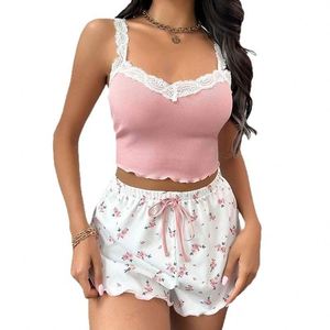 Conjunto de Pantalones Cortos para Mujer, Estilo Europeo Americano, Cómodo, Elástico, con Tirantes de Encaje, Ropa Casual para Verano - Product Image 5
