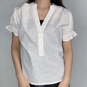 Blusas Casuales para Mujer, Nueva Moda, Manga Corta, con Volantes, de Lino y Algodón, Estampada, Camisa de Verano, Top con Logotipo Bordado, para Oficina y Ocasiones Especiales - Product Image 1