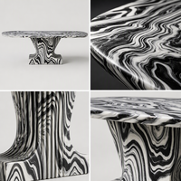 Table à manger moderne de luxe en faux marbre zèbre 2,4 m, finition mate, table de cuisine en marbre artificiel à âme en pierre pour villa, personnalisable
