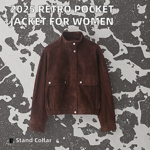 ZATRHMBM 2025 chaqueta de poliéster de franela de manga larga con cuello levantado Retro para mujer, ropa de abrigo informal transpirable para Otoño e Invierno - Product Image 2