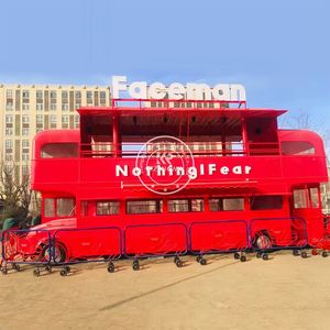 Foodtruck mobile en bois 2025, 2 remorques alimentaires avec terrasse et bar ouvert à l'étage, chariot de restauration à vendre - Product Image 4