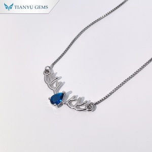Collar con Colgante de Asta de Ciervo en Tono Plateado con Gema Azul en Forma de Lágrima, Joyería Elegante Inspirada en la Naturaleza para Mujer, Tianyu Gems - Product Image 3