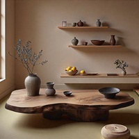 Table basse en bois massif de style Wabi-sabi, table à thé en bois naturellement façonné, pour maison d'hôtes, hôtel, usage domestique, support à thé personnalisable